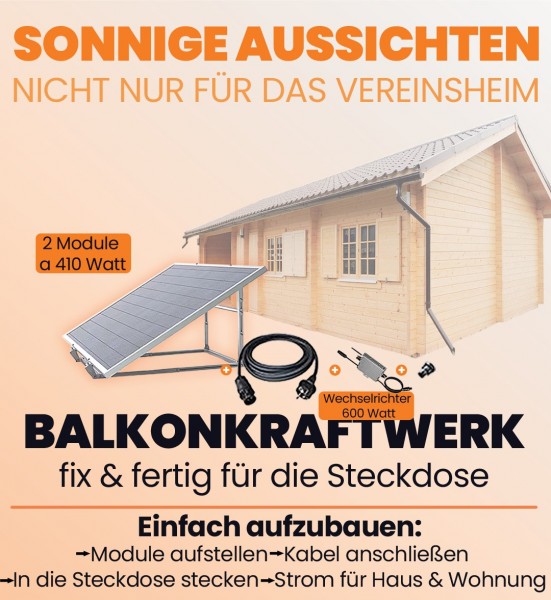 Balkonkraftwerk - 2x Solarpanel + Kabel + 600W Wechselrichter (WiFi), Aktionen